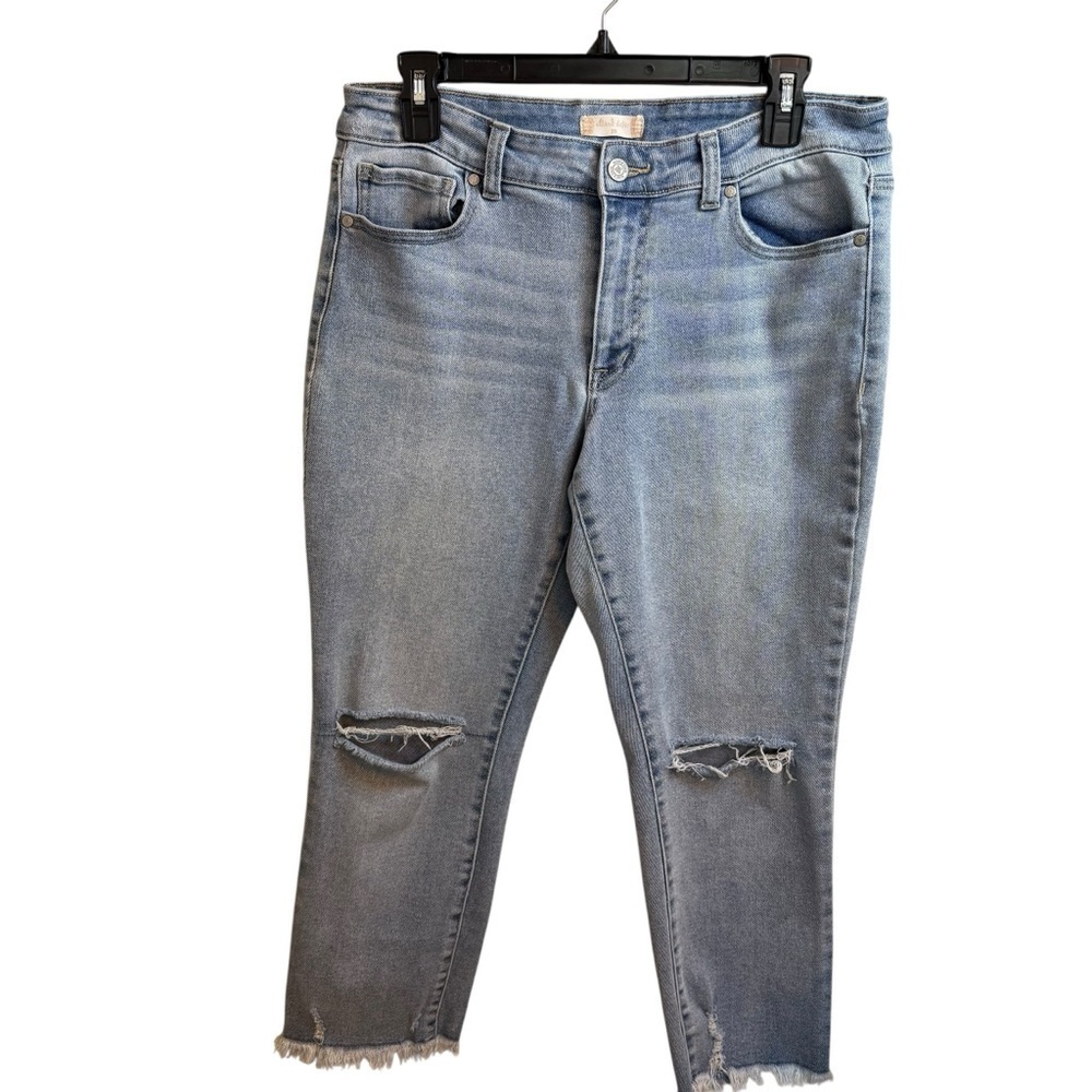 Altar'd State Blue Cropped Mid Risr Ankle Jeans Distressed - Picture 1 of 7
